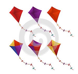 Colorful Flying Kites Set in White Background