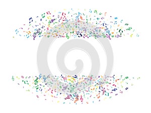 Colorful flying musical notes isolated on white background.