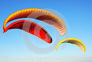 Colorful flying parachutes