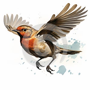 Colorful Flying Robin Illustration In Concept Art Style