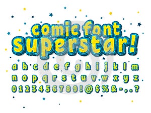 Colorful font comics. Multilayer pop art alphabet