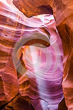 Light beams at Upper Antelope Canyon in the Navajo Reservation Page Northern Arizona. Most visited slot canyon.