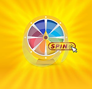 Colorful fortune wheel banner. Gambling website emblem. Casino symbol. Random choice poster. Isolated spin and win game