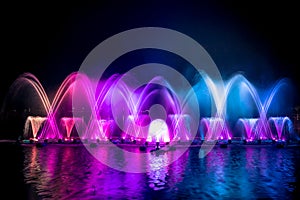 The colorful fountain dancing in celebration of year with dark night sky background.