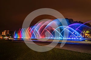 Colorful Fountain at night in the Park of the Reserve in Lima, P