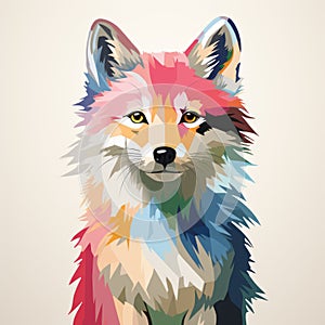 Colorful Fox: Minimalist Art Illustration In Color Field Style