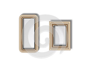 Colorful frame. Beautiful simple golden design. Vintage style decorative border, isolated on white background. Deco elegant art