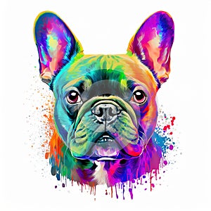 Colorful french Bulldog head on clean background, DTG Printing, DTF Transfer, Sublimation designs, Dog. Pet. Animals.