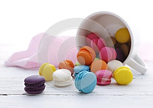 Colorful French Macarons on the floor