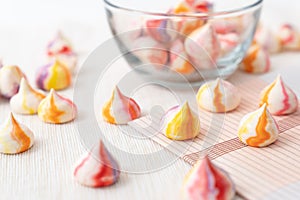 Colorful French meringue cookies photo