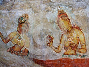 Colorful frescoes on Sigiriya Rock