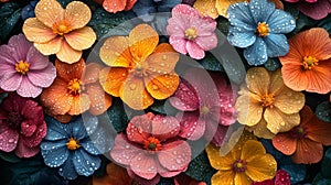 Colorful Fresh Flowers with Dew Drops in a Beautiful Natural Arrangement photo