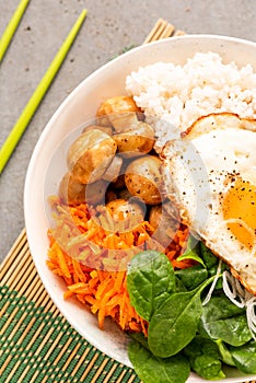 Colorful Fresh Vegetable and Egg Bowl. Healthy Food, Clean Eating