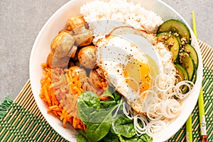 Colorful Fresh Vegetable and Egg Bowl. Healthy Food, Clean Eating