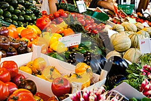 Colorful fresh vegetables market in France.