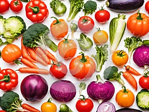 Colorful fresh vegetables on white background.