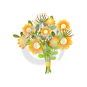 Colorful fresh yellow bloomy flowers bouquet isolated on white photo