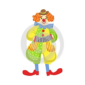 Colorful Friendly Clown Playing Accordion In Classic Outfit