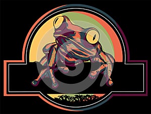colorful frog mascot logo on black background design vector illustration