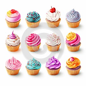 Colorful Frosted Cupcakes Vector Illustration In Jacek Malczewski Style