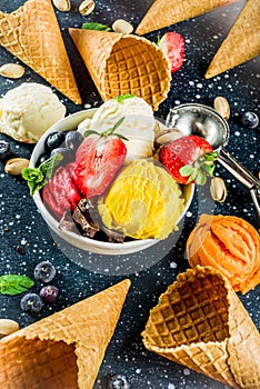 Colorful fruit and berry ice cream