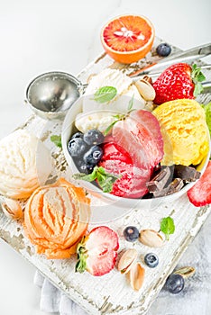 Colorful fruit and berry ice cream