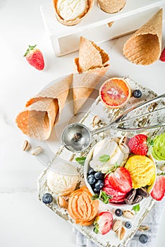 Colorful fruit and berry ice cream