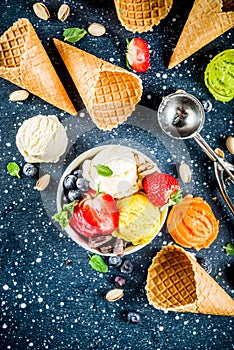 Colorful fruit and berry ice cream