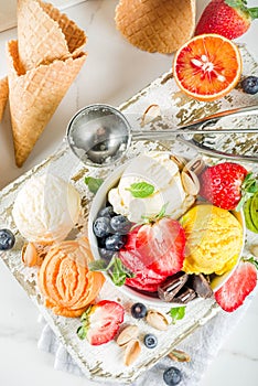 Colorful fruit and berry ice cream