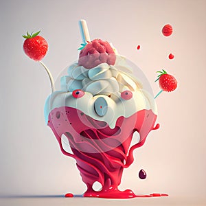 colorful fruit ice cream with syrup splashes concept made with generative AI