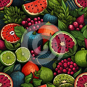 Colorful Fruit Pattern. Design for Nutrition, Health, and Wellness Concepts