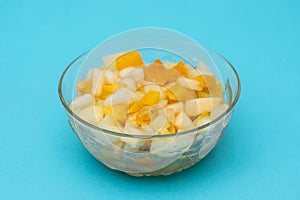 Colorful Fruit Salad in glass bowl