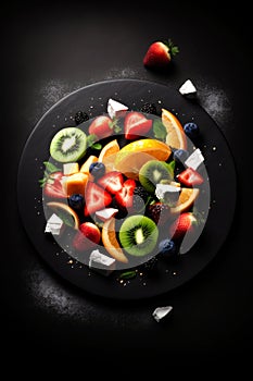 Colorful Fruit Salad with Seasonal Fruits and Berries. Generative AI