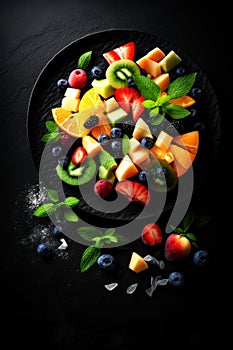 Colorful Fruit Salad with Seasonal Fruits and Berries. Generative AI