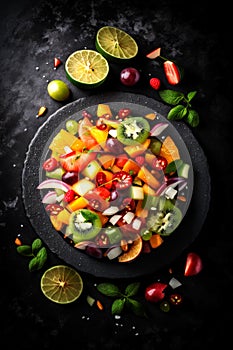 Colorful Fruit Salad with Seasonal Fruits and Berries. Generative AI