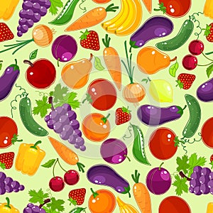 Colorful fruit and vegetables seamless pattern