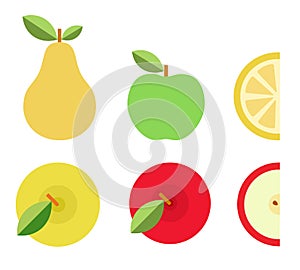 Colorful fruits and their pieces vector icon flat isolated
