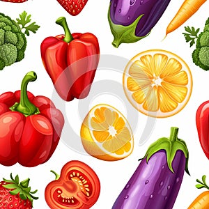 Colorful fruits and vegetables pattern a vibrant display of healthy nutritious options