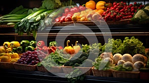 Colorful Fruits and Vegetables on refrigerated Shelf at Supermarket Fresh and Healthy Food Concept AI Generated