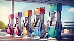 Colorful Fuel Dispenser Background At Gas Pumps Station