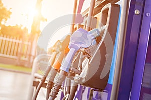 Colorful fuel pumps/Fuel nozzle at gas station