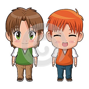 Colorful full body couple cute anime tennager facial expression happiness