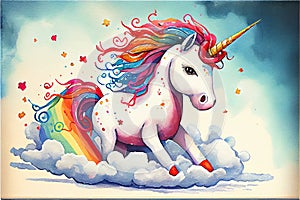 Colorful fun baby unicorn