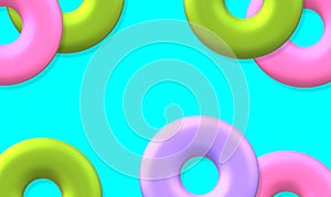 Colorful and fun hollow circles, with a hole, in colors. 3D illustration of nice geometric shapes for background.