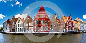 Colorful fun houses on the Bruges canal, Belgium