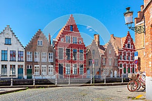 Colorful fun houses on the Bruges canal, Belgium