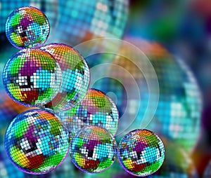 Colorful funky background with mirror disco balls