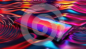 Colorful and futuristic smoke effect image with a shiny smartphone