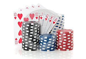 Colorful gambling chips and cards