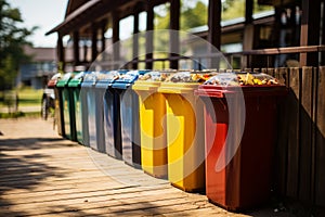 Colorful garbage bins in row